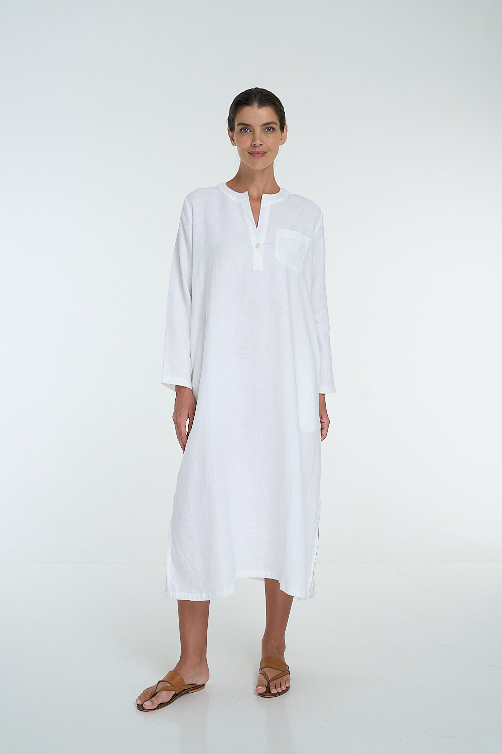 olina long sleeve linen kaftan